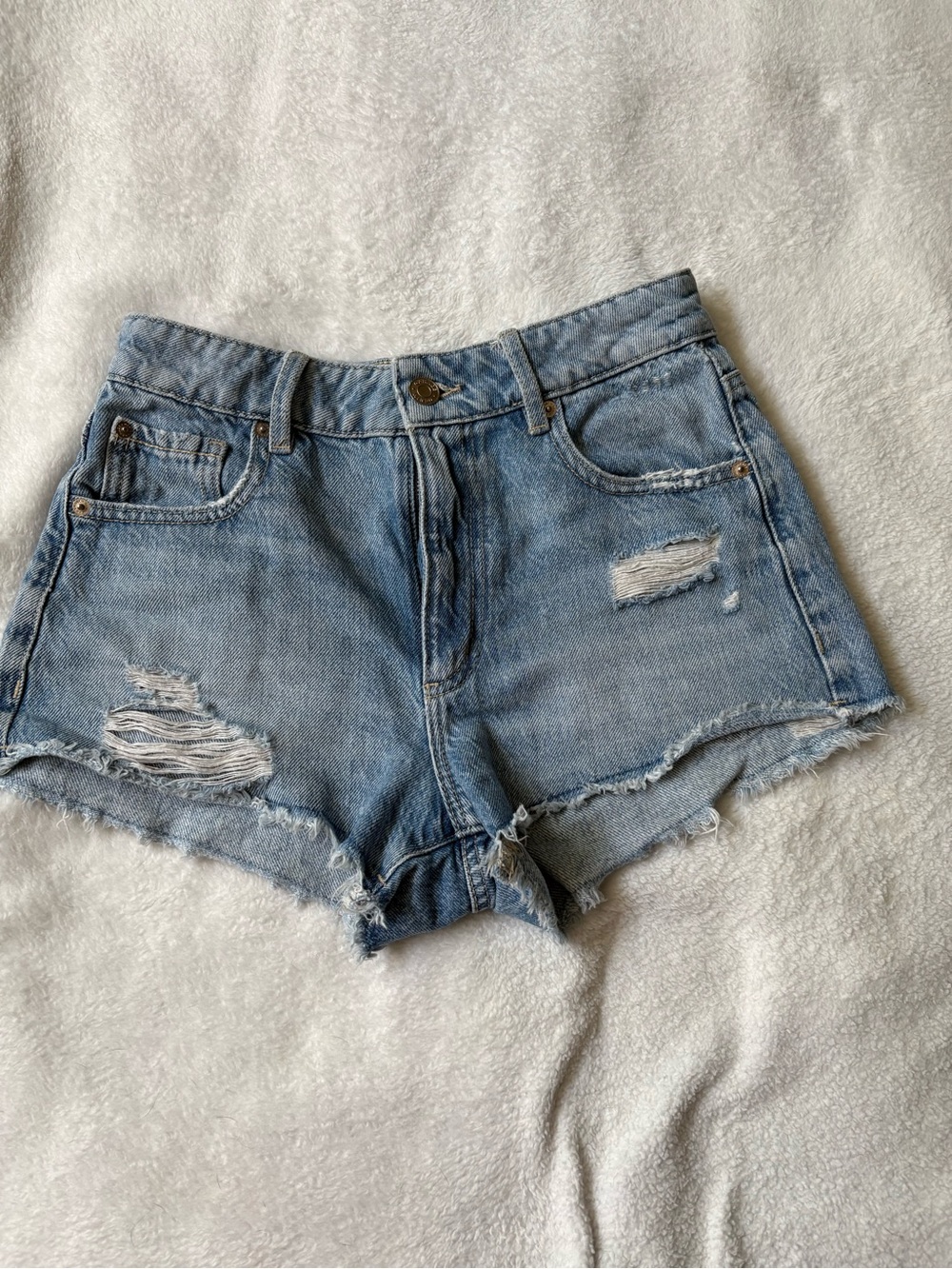 Women's Light Blue Garage Distressed Denim Shorts